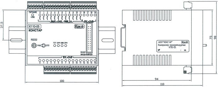 Габаритно-установочные размеры ПЛК (PLC) К110