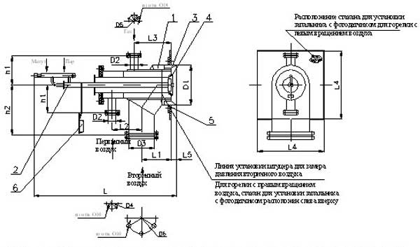 Рис.1. Схематическое изображение горелки  газомазутная ГМГ-2