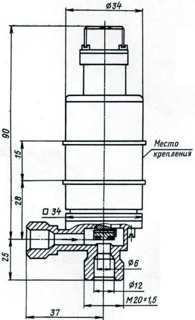 Рис.1. Габаритные и присоединительные размеры клапана запорного УФ 96187-006