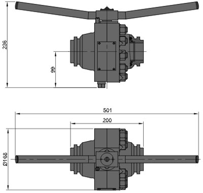 Рис.1. Габаритные и присоединительные размеры крана DN 50 PN 160 с ручным приводом