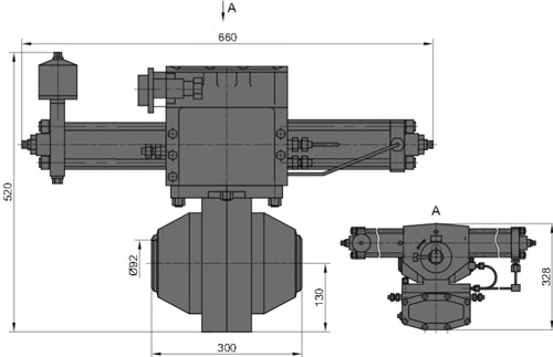 Рис.1. Габаритные и присоединительные размеры крана шарового DN 100 PN 100 с пневматическим приводом