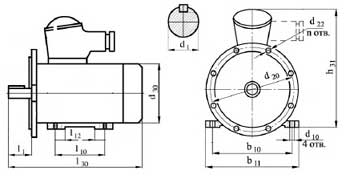 Рис.1. Габаритные и присоединительные размеры электродвигателя АИММ 100L4