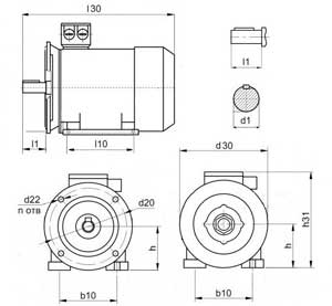 Рис.1. Габаритные и присоединительные размеры электродвигателя 6АМУ 132М8