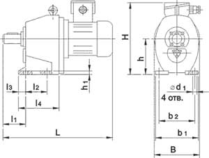 Габаритные и присоединительные размеры  мотор-редуктора