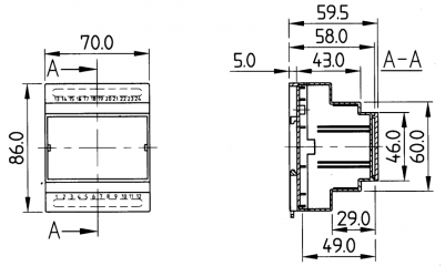 Рис.1. Габаритные и присоединительные размеры контроллера UDM MR 6.4-S