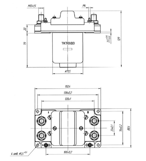 Схема габаритных размеров контактора ТКТ-101ДО