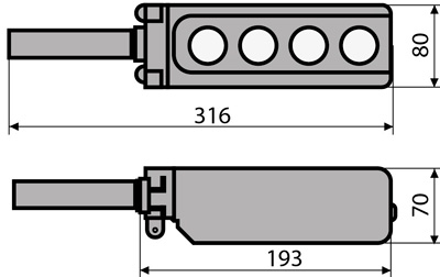 Рис.1. Габаритный чертеж поста кнопочного XAL-B3-2913К