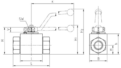 Рис.1. Схема крана BKH-G12 DN 13 PN500 с отв. MHA